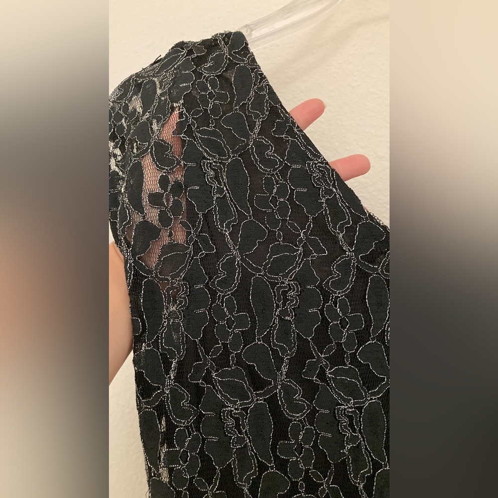 Black Semi-Formal Cocktail Dress with Lace Bodice Asymmetrical Hem Size M - Picture 5 of 10